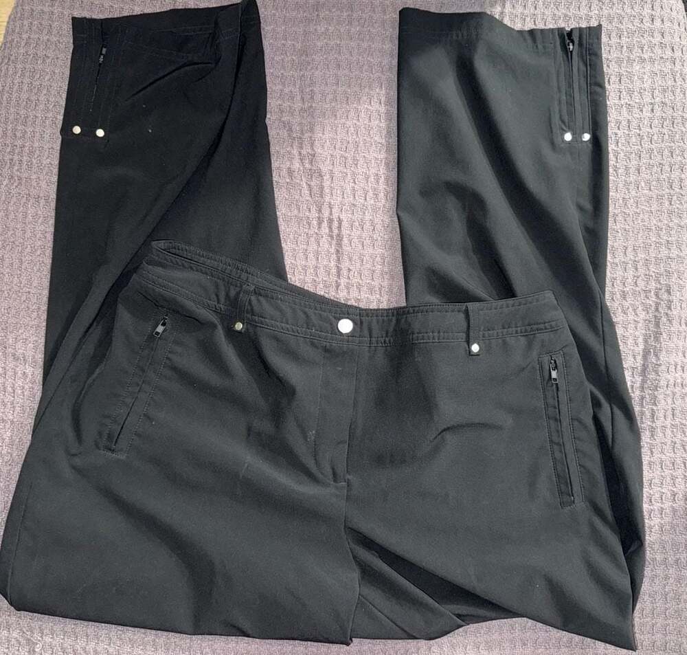 Zenergy by Chicos Black Travel Pants with Zip Pockets and Ankle Zippers Size 2
